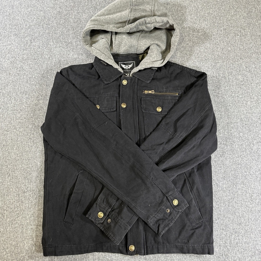 Alliance Fashion Hooded Military Utility Jacket Black Mens‎ Medium